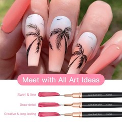 Komall Metallic Nail Art Brushes, 5Pcs Liner Brush Set, UV Gel Polish Black