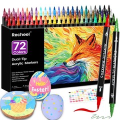 72 Colors Acrylic Paint Markers, Dual Tip with Fine Tip and Brush Tip Pens fo…
