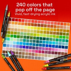 ARTISTRO Acrylic Paint Markers, 240 Pens – Drawing Paint Pens with Brushes + Fin