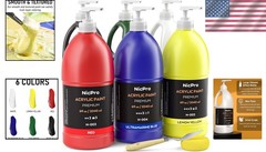 Huge 69oz Bulk Acrylic Paint – 6 Basic Colors, Fade Resistant, Kid & Adult Safe