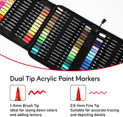 60 Colors Acrylic Paint Markers, Dual Tip with Fine Tip and Brush Tip Pens for F