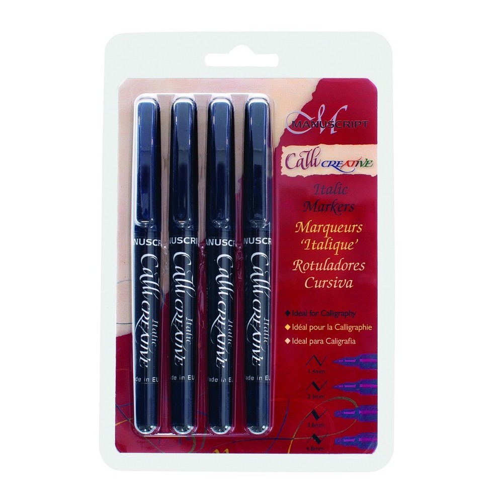 4 MANUSCRIPT CALLI CREATIVE BLACK ITALIC CALLIGRAPHY MARKER PENS ASSORTED NIBS