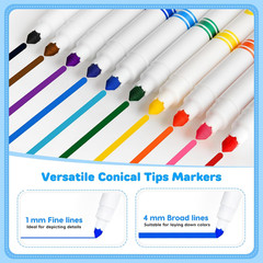 160 Count Washable Markers Bulk, 10 Assorted Colors, Conical Tip with Fine & Bro