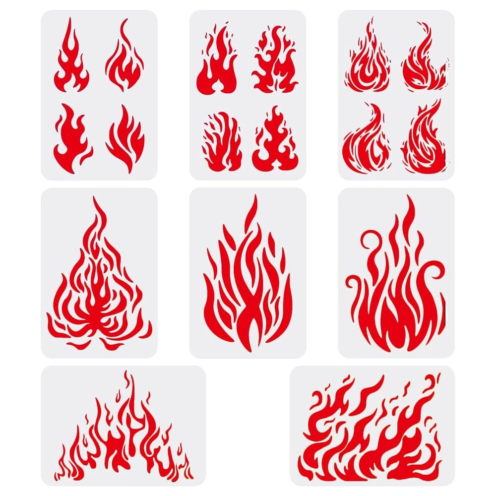 FINGERINSPIRE 8pcs Flames Drawing Painting Stencils 11.6×8.3inch,