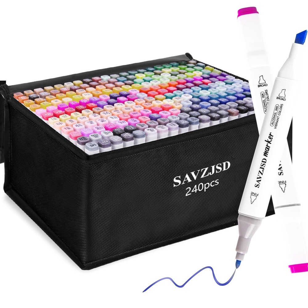 SAVZJSD 240 Colors Alcohol Markers, 2025 Upgraded Dual Tips Markers for Kids