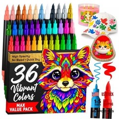 Acrylic Paint Markers – Paint Pens for Drawing – Brush + Fine 36 Multicolor
