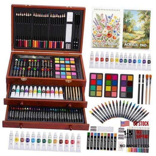 TMOL Art Supplies, 175-Pack Deluxe Art Set Drawing Painting Kit with 2 Cherry