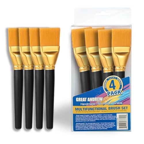 1 1/2 inch Flat Paint Brushes for Acrylic Painting, 4 PCS 4 pcs, 1 1/2-in, Flat