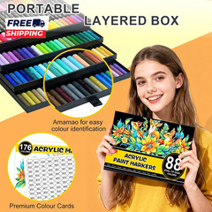 176 Colors Acrylic Paint Markers Pens Set 88 Pack Brush Acrylic Paint Markers