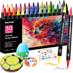30 Color Dual Tip Acrylic Paint Markers Brush Fine Tip Quick Dry Art Pens