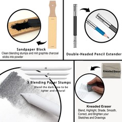 34 Sketching Pencil Set with Sketchbook Zippered Travel Case Charcoal Eraser Art