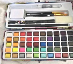 Watercolor Paint Set New In Box 50 Colors Brushes Metal Case And Paper