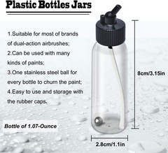 10pcs Airbrush Siphon Feed Jar, 1.07 Ounce(30CC) Plastic Airbrush Bottles Jar…