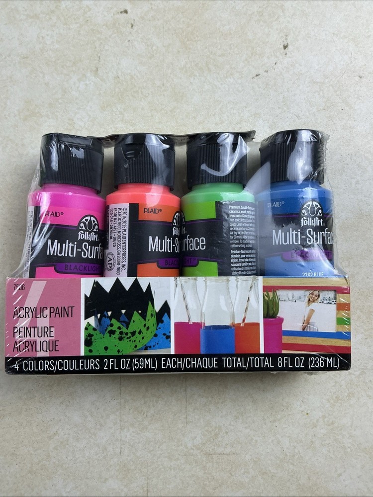 Multi-Surface paint Set 4 Bottle 8 Fl Oz Neon Blacklight Art kit New