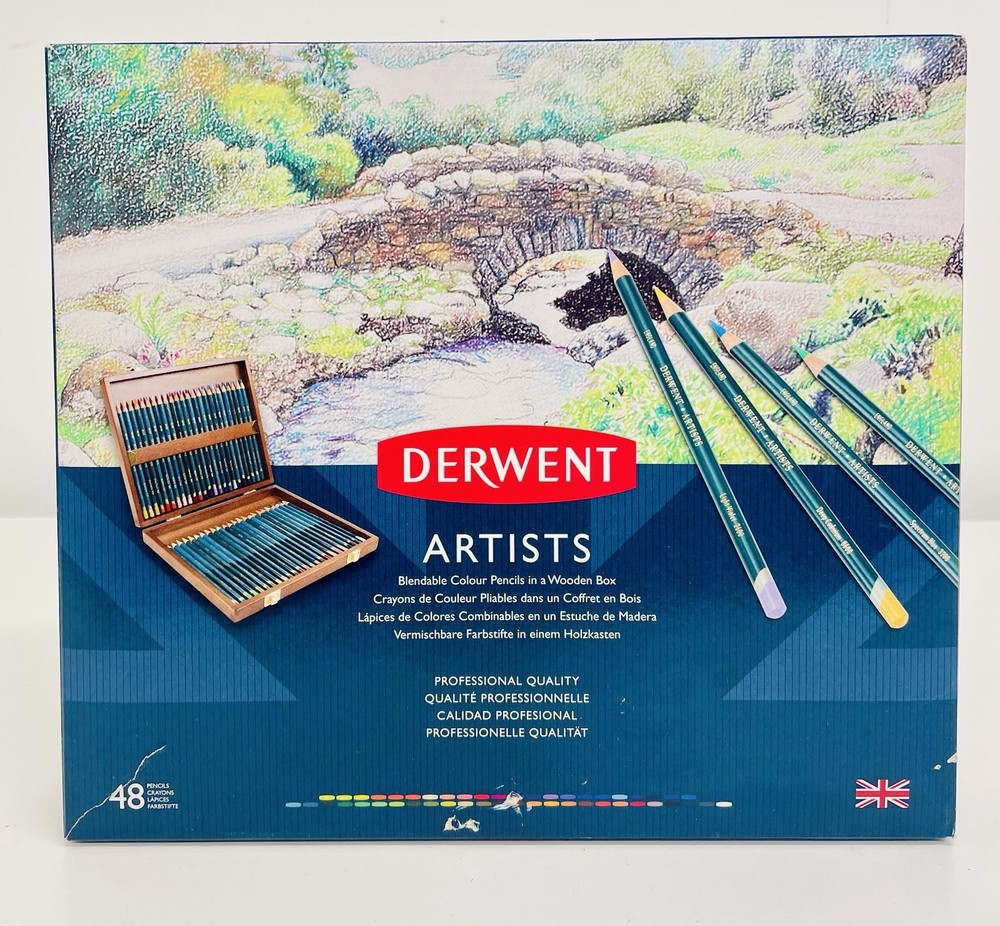 Derwent 48 Blendable Color Pencils w/ Wooden Gift Box Professional Quality New