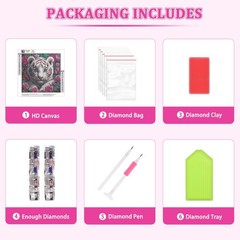 Diamond Art Kits for Adults, White Tiger Diamond Painting Kits for Beginners,