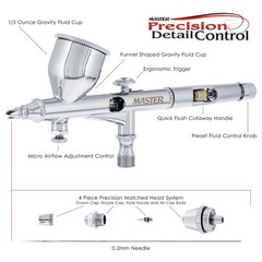Master High Precision Detail Control G44 Dual-Action Gravity Feed Airbrush, 0.2