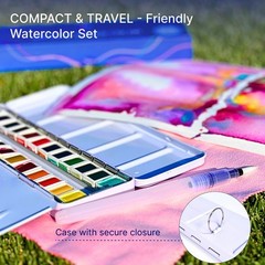 ArtWhale Watercolor Paint Set 48 Colors in Half-Pans + Waterbrush in Tin Box