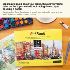 32 Sheets 7×10 Inch 100% Cotton 140lb/300GSM Cold Press Watercolor Block