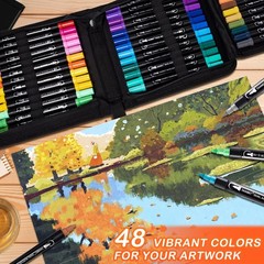 TANMIT 48 Colors Dual Tip Acrylic Paint Markers, Paint Pens Set with Brush Tip a