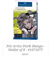 Faber-Castell 8 Pitt Manga Black & Gray India Ink Artist Pens Markers #167107T