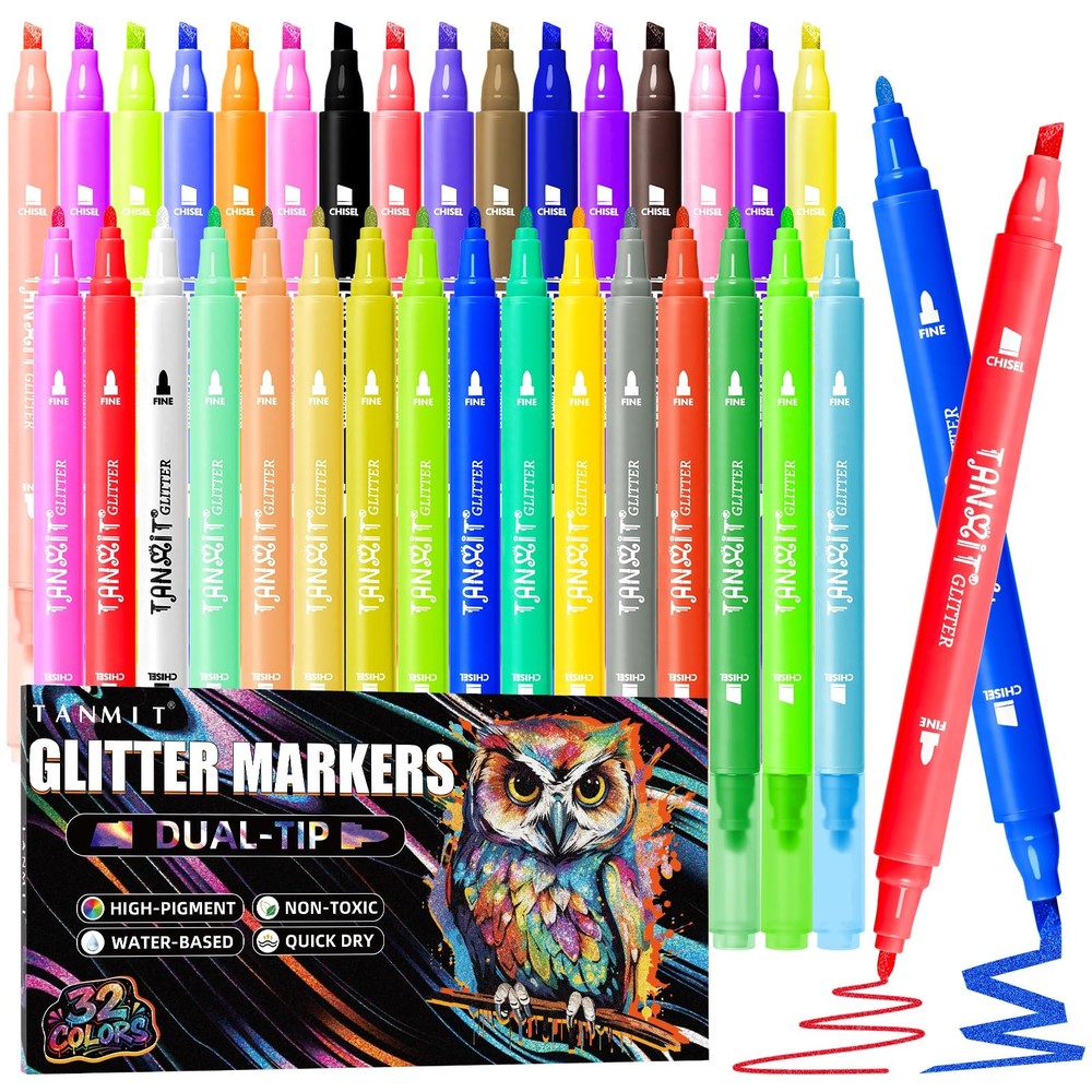Glitter Markers Pens,32 Colors Dual Tip Glitter Pens Set, Glitter Markers for…