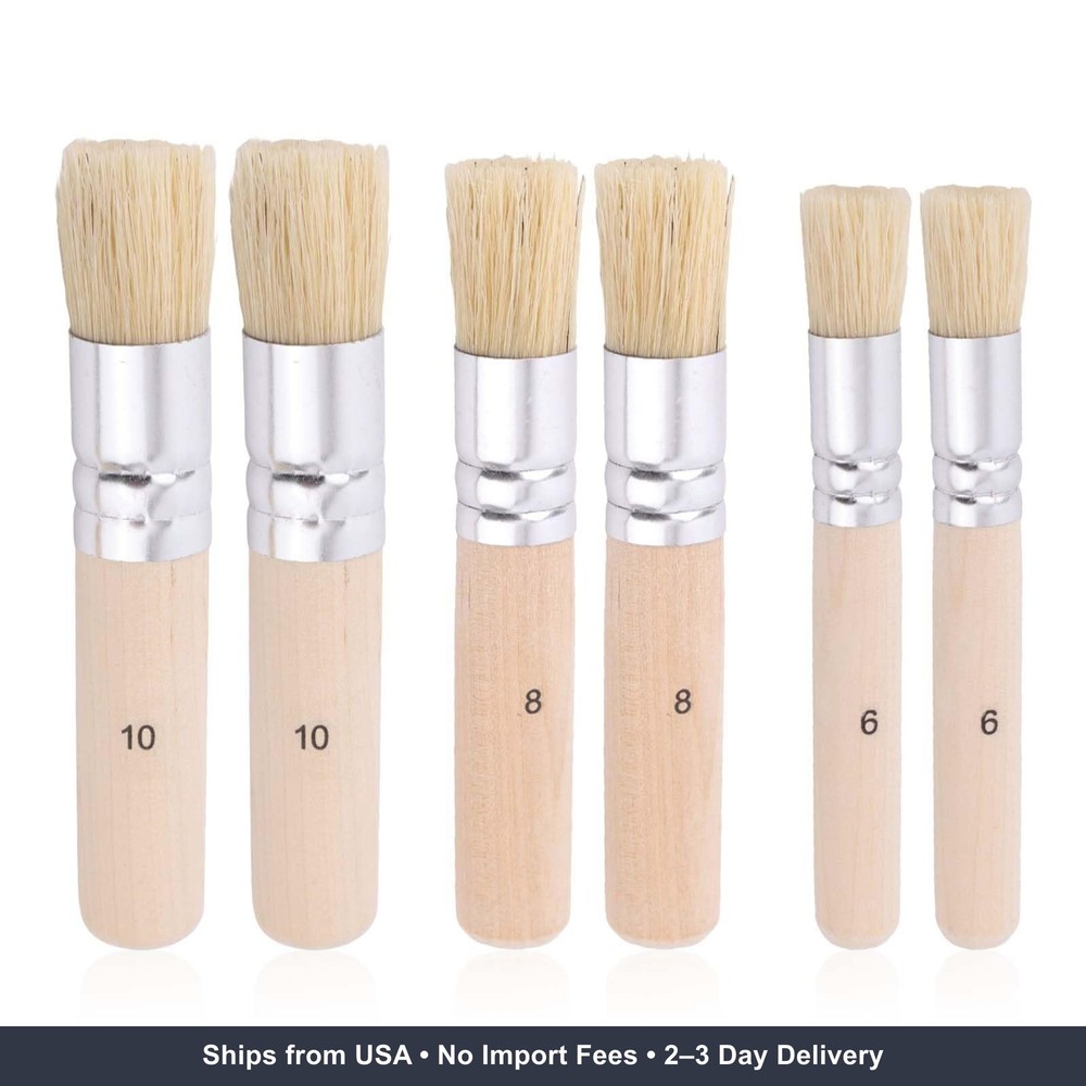 6Pcs Wooden Stencil Brushes, Natural Bristle Template Paint Brushes for Wood Wal