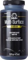 Multi-Surface Satin Acrylic Paint Pure Black 16 Fl Oz Non Toxic SATIN FINISH