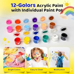 20 Pack Mini Acrylic Paint Set – 12 Color Strips & 40 Brushes for Kids & Adults,