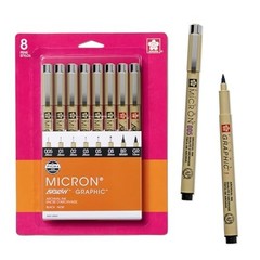 Fineline Pens Set – 8 Pack, Archival Black Ink, Graphic & Brush Markers, Art Sup