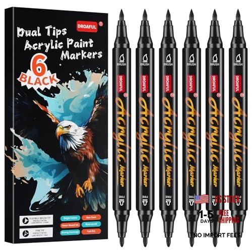 Acrylic Paint Pens Markers, 6 Pc Dual Tips Waterproof Paint Markers 6 Black