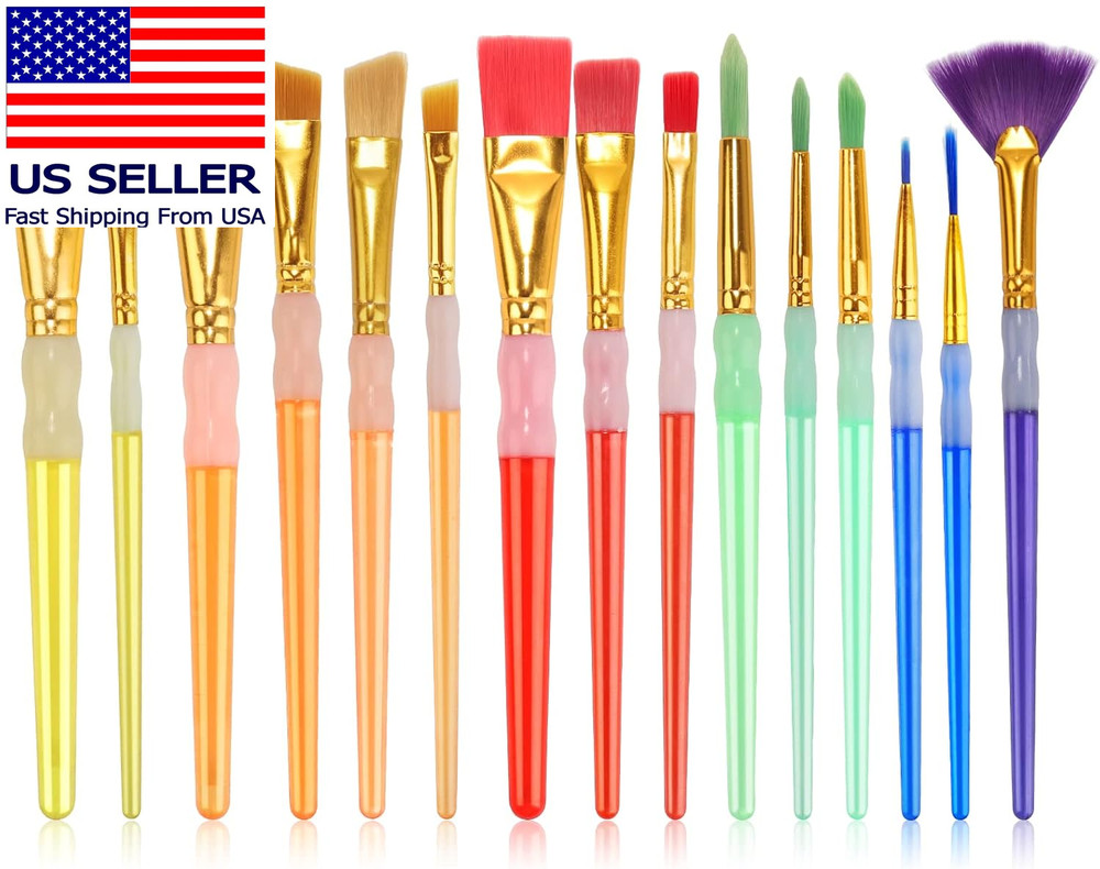 15Pcs Paint Brushes Value Pack, Includes 15 Different Types of Brushes, Nylon Co