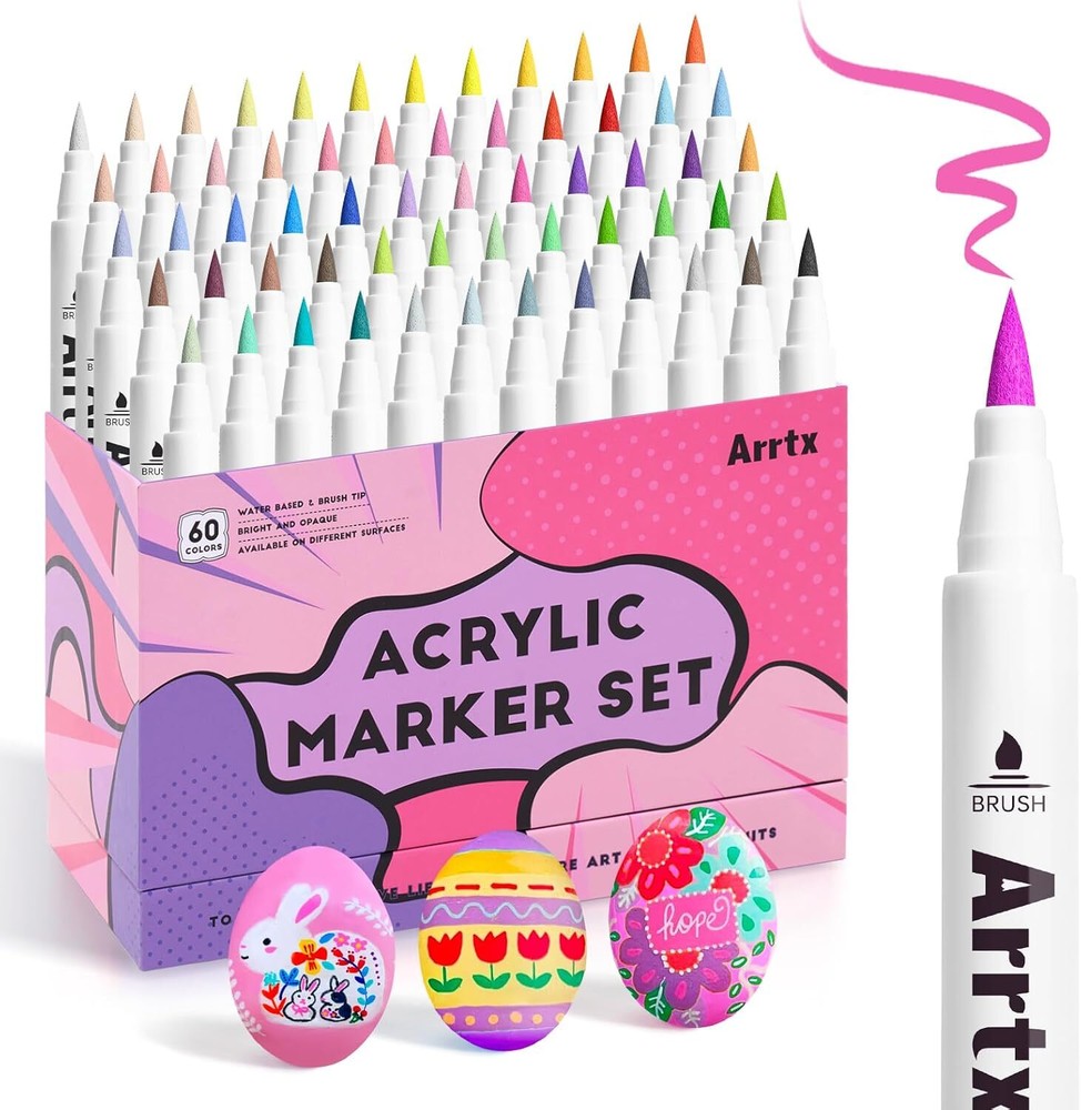 Arrtx 60 Colors Paint Markers Acrylic Paint Pens for Coloring Drawing Anime