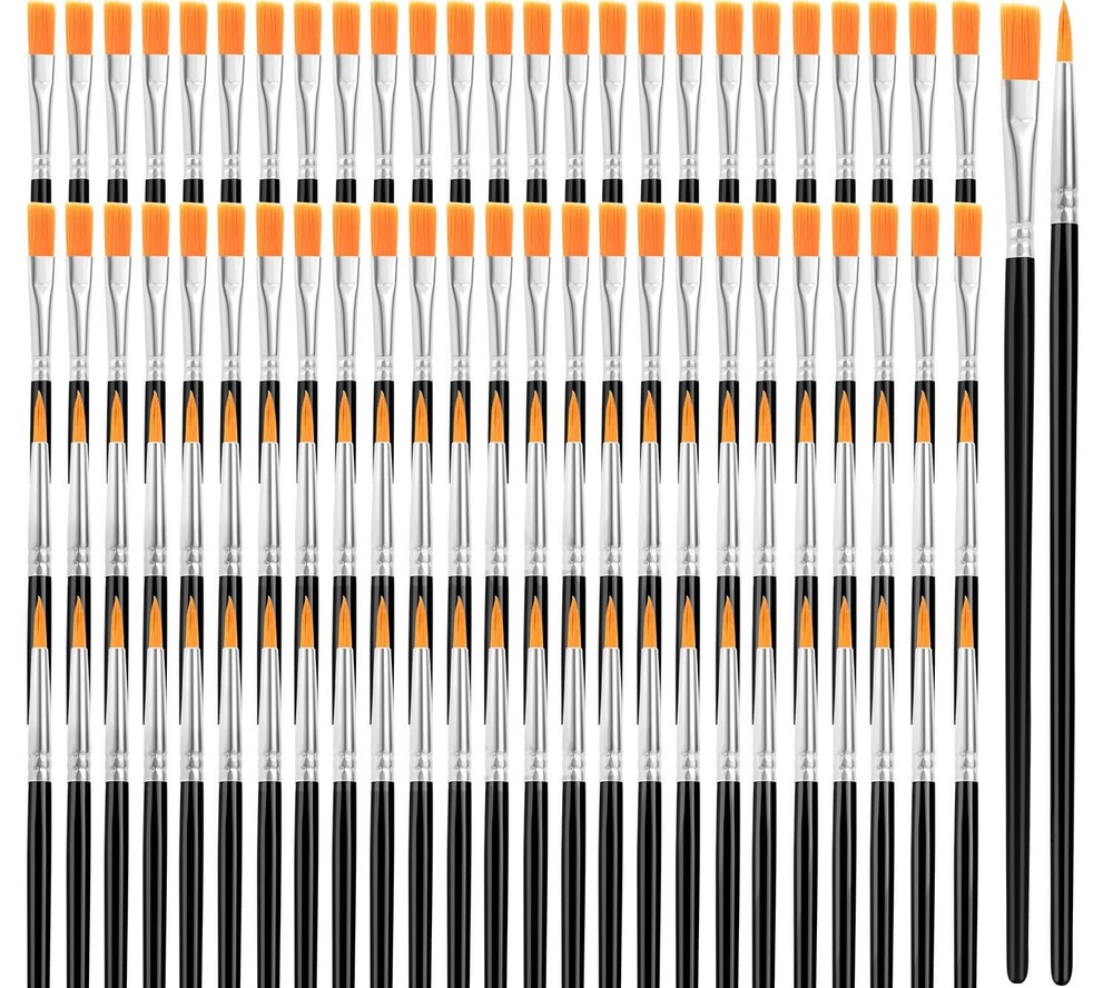 AROIC Small Paint Brushes Bulk,110 Pcs Black Nylon 55 Flat + 55 Fine,