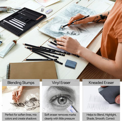Professional 22-Piece Sketching Pencil Set with Graphite and Charcoal Tools