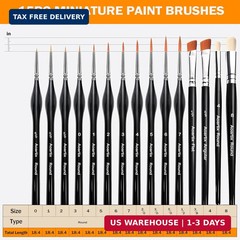 15 Pcs Miniature Brush Dry Brushes, Detail Paint Brushes for Acrylic Oil Waterco