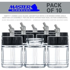 10pk Airbrush 3/4oz Glass Jar Bottles 30° Angle Adaptor Lid Assembly Dual-Action