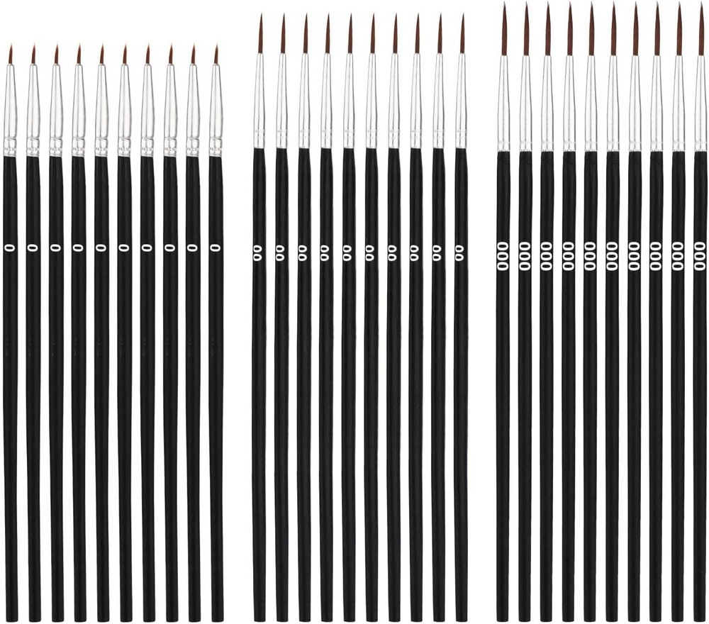 30pcs Detail Paint Brushes, Fine Tip 15.3×0.5cm/6.02×0.19in, Black