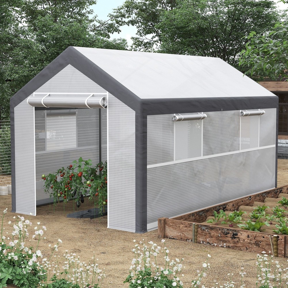 Outsunny 12 L x 7 W x 7 H Walk-in Outdoor Tunnel Greenhouse, PE Cover, Steel 2 4