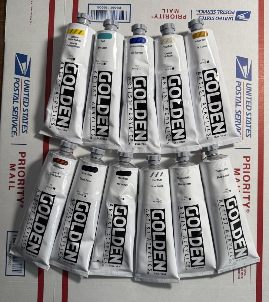 Lot of 11 Golden Heavy Body Acrylic Paint 5 oz. Paint Tubes New L@@K!