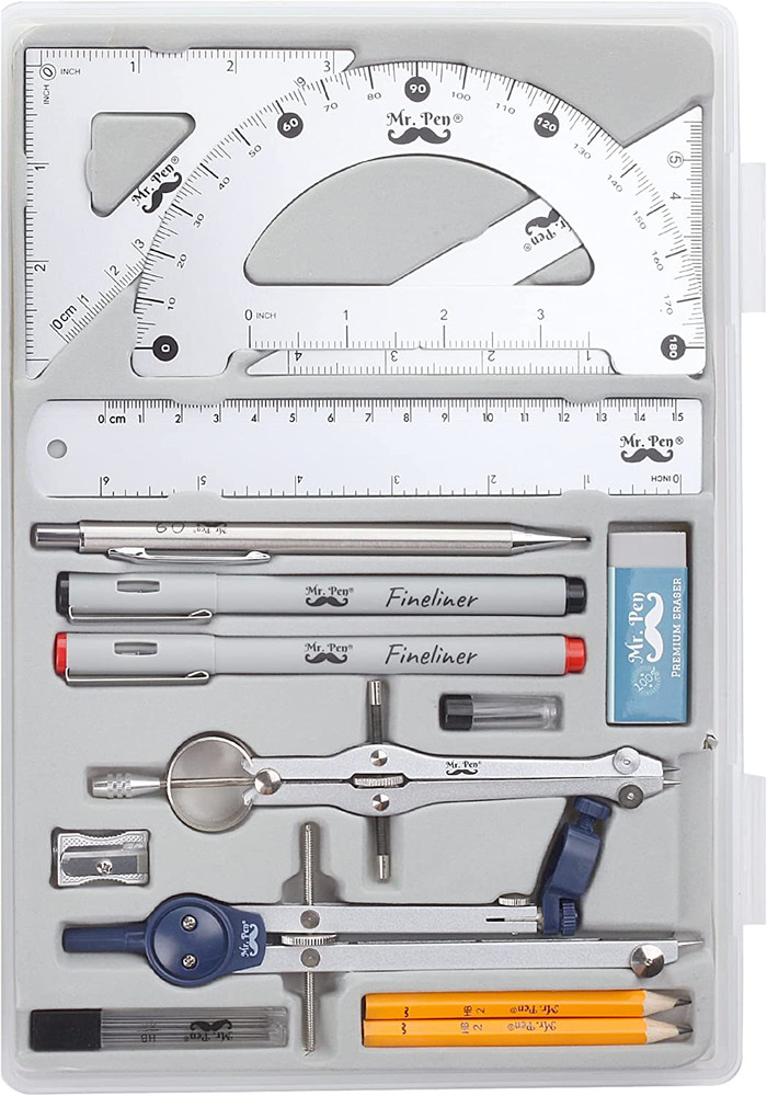 – Professional Geometry Set, 15 Pcs, Geometry Kit for Artists and Students, Geom