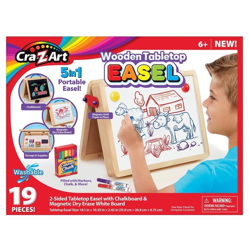 5-in-1 Portable Wooden Tabletop Art Easel Chalkboard Dry Erase 19 Supplies New