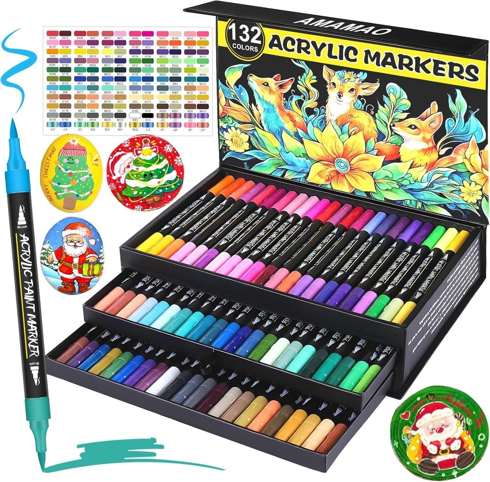 132 Colors Acrylic Paint Markers Pens Set,66 Pack Brush Acrylic Paint Markers