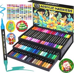 132 Colors Acrylic Paint Markers Pens Set,66 Pack Brush Acrylic Paint Markers