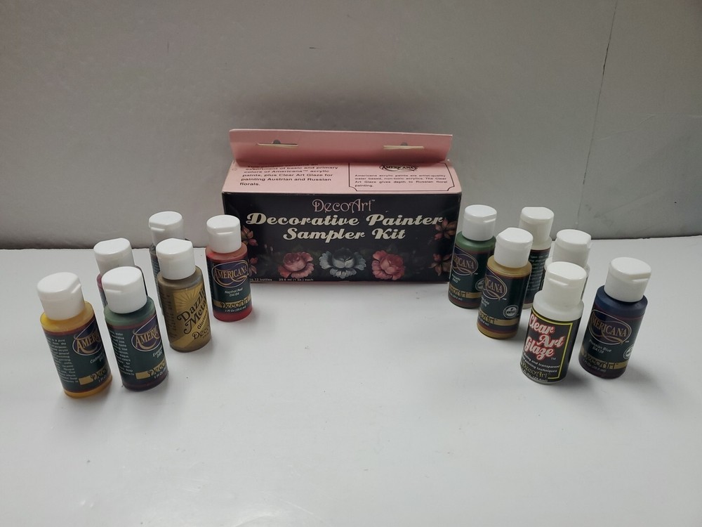 DecoArt Folk Art Americana Acrylic Paint 1-fl oz Set of 12 Sampler Colors Kit