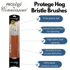 Protege Brush Set Hog Bristle Long Handle Artist Paint Brushes Craft Art 5 PCS