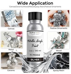 NicPro Liquid Silver Leaf Paint Kit Silver Acrylic Paint Set + Varnish N-M002