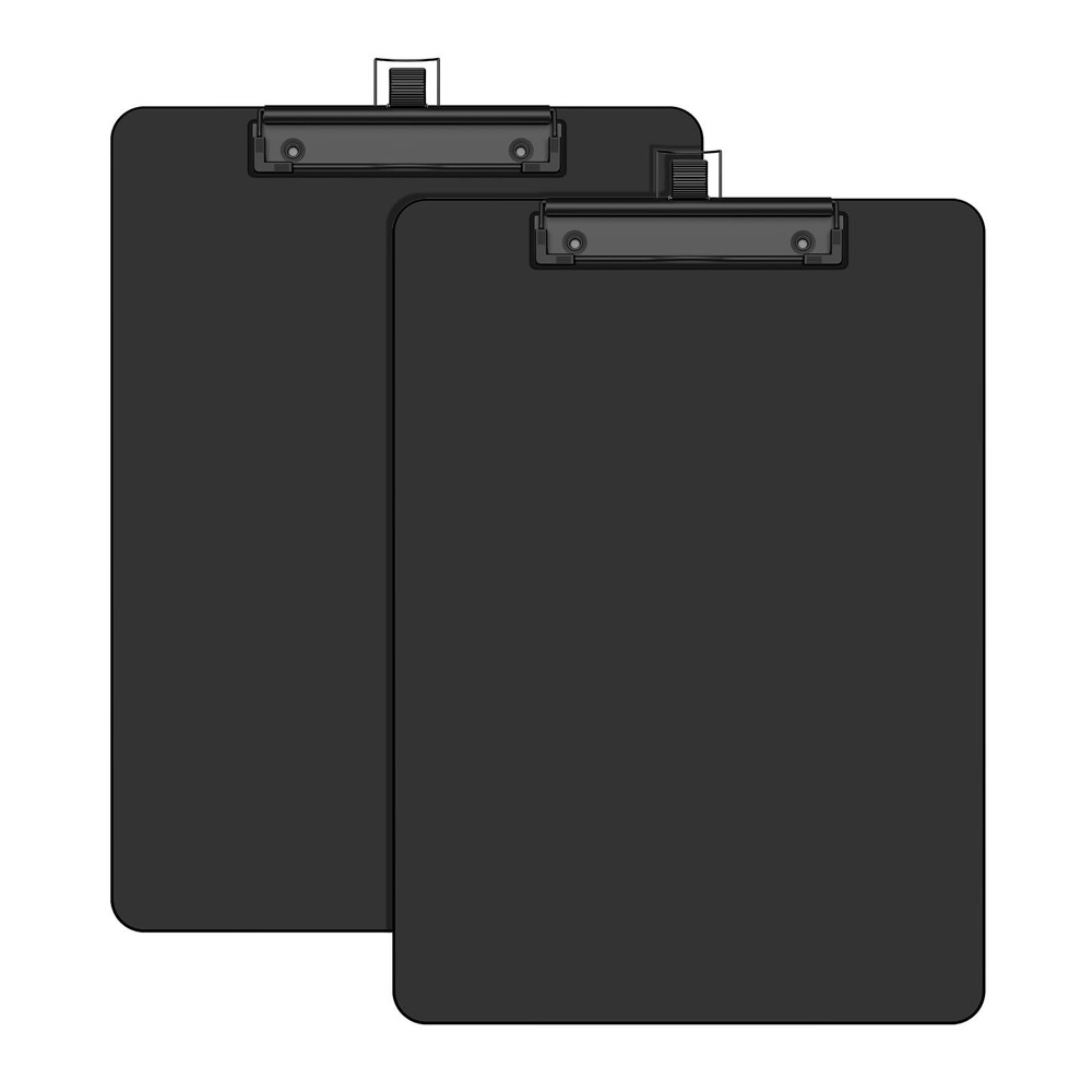 2 Pack Black Clipboard with Pen Holder, 8.5 x 11 Plastic Clip Boards with Bla…