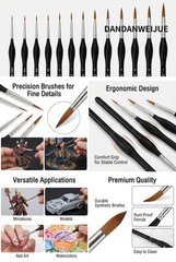 Fine Detail Paint Brush Set, 11 Pcs, Nylon Bristles, Size 00000-7