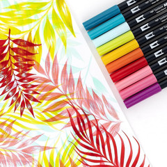 56189 Dual Brush Pen Art Markers, Tropical, 10-Pack. Blendable, Brush and Fine T